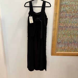 Sezane Elegant Black Linen Midi Tie-Back Dress